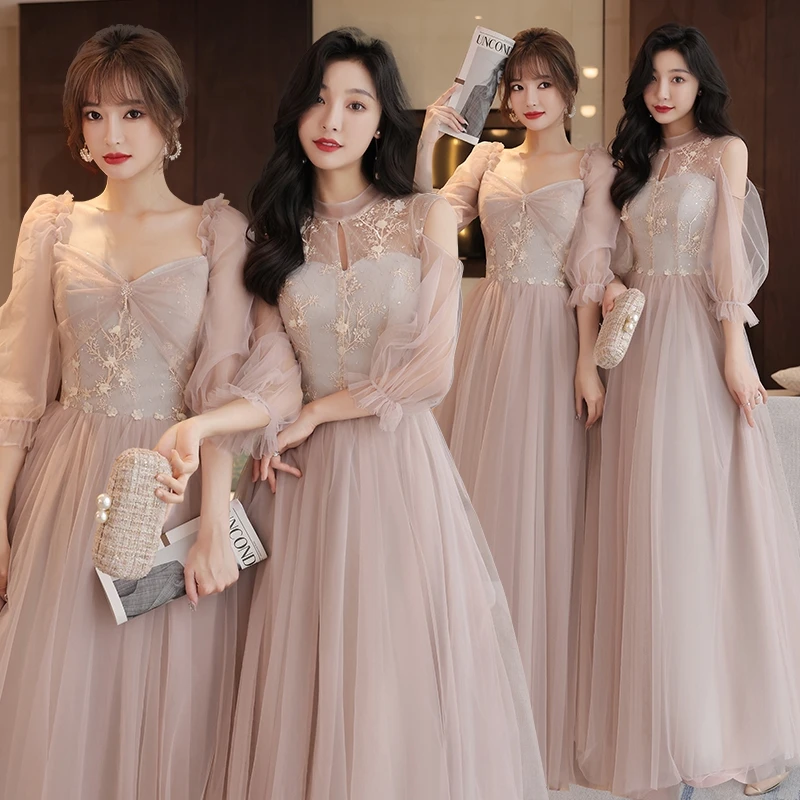 

Bridesmaid Dress for Women French Style Elegant Temperament Tulle Layered A-line Floor-Length Prom Dresses Wedding Party Wear