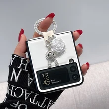 

Luxury cute rabbit suitable for Samsung zflip3 mobile phone case ring Rhinestone Galaxy zflip3 white leather sm-f7110 phone case