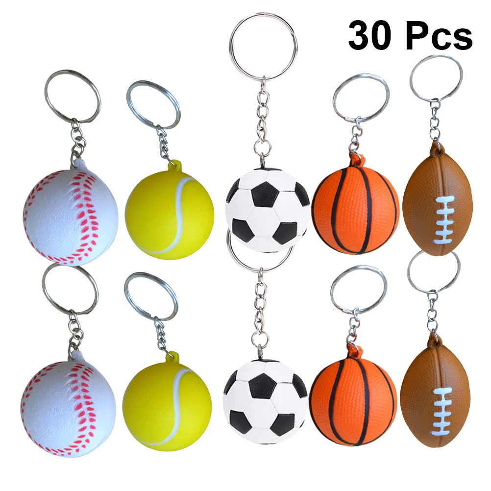 

30 Pcs Key Fob Football Keychain Rugby Keyring Pu Game Souvenir Sports Keychains Child