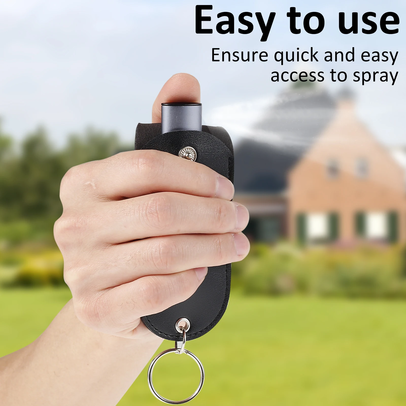 Black PU Leather Mini Pepper Spray Holder Self Defense Keychain