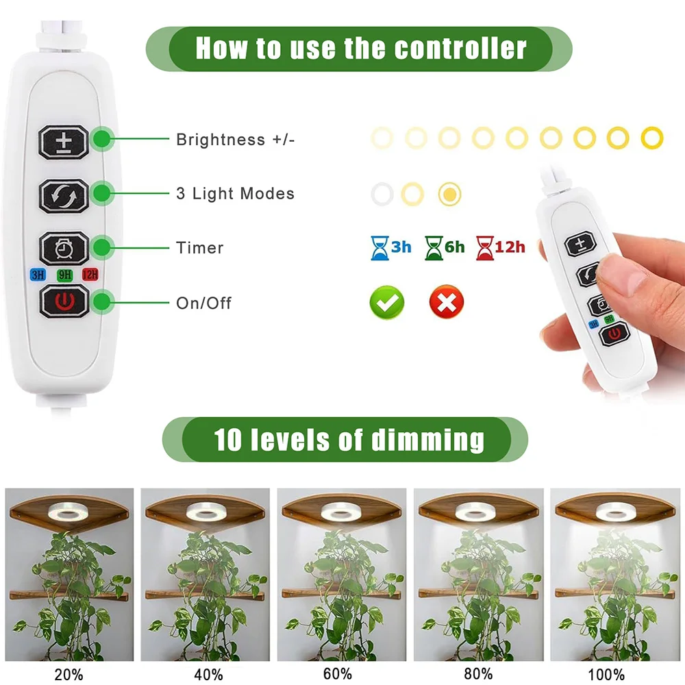 Full Spectrum LED Grow Light 10 Levels Dimmable Auto On/Off Timer Ceiling Under Cabinet Halo Plant Growing Lamp for Indoor Plant led grow light,grow light
