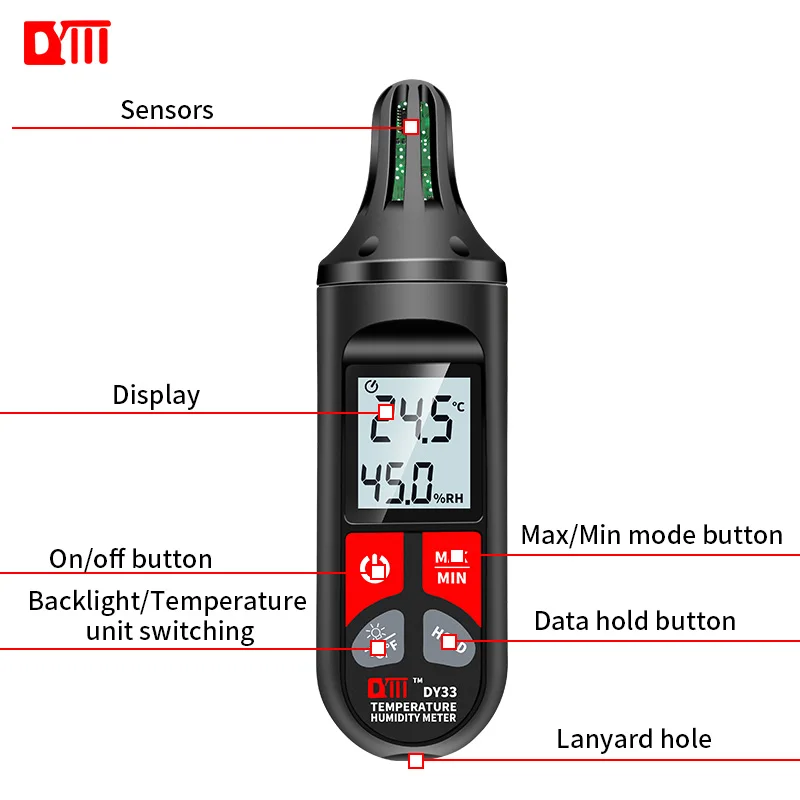 Thermometer Hygrometer Digital Thermometer Temperature and Humidity Meter Hygrometer Thermometer DY33 Digital Temperature Humidity Meter Thermometer Accurate Measurement Hygrothermograph Handle Type Hygrometer MAX/MIN Mode