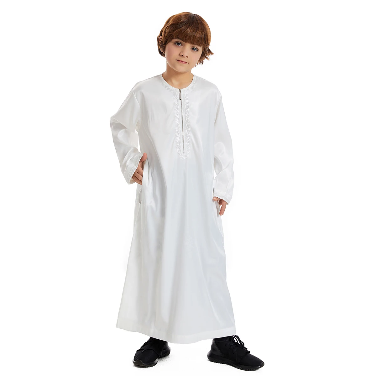 New 2024 Dubai Arab Muslim Kids Boys Clothes Abaya Caftan Robe Islamic Ramadan Clothing Oman Arabic Qatar Child Kaftans Costumes