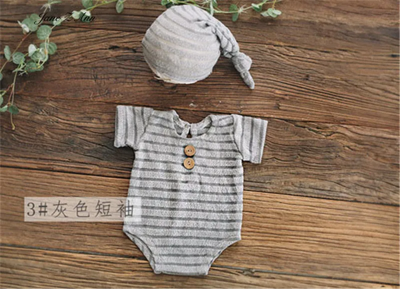 Baby boy striped elastic bodysuit with hat twins clothing newborn photo props 4 colors studio shooting outfits