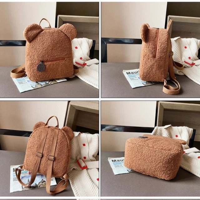 Cute Bear Ear Fleece Backpack for Girls, 1Pcs Warm Lambswool Small Daypack, Kids Casual School Bag Rucksack for Travel Shopping 5
