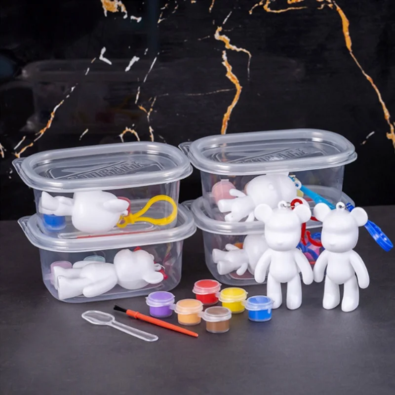 DIY Fluid Bear Brick Key Chain Handmade DIY Color bear paint Parent-child fluid painting children's toys bear key chain