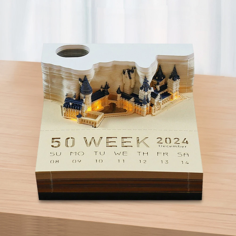 3D 책상 달력 메모 패드, 성 타임 피스 달력, 찢어진 종이, 매직 캐슬, 집 조각, 사무실 및 가정용