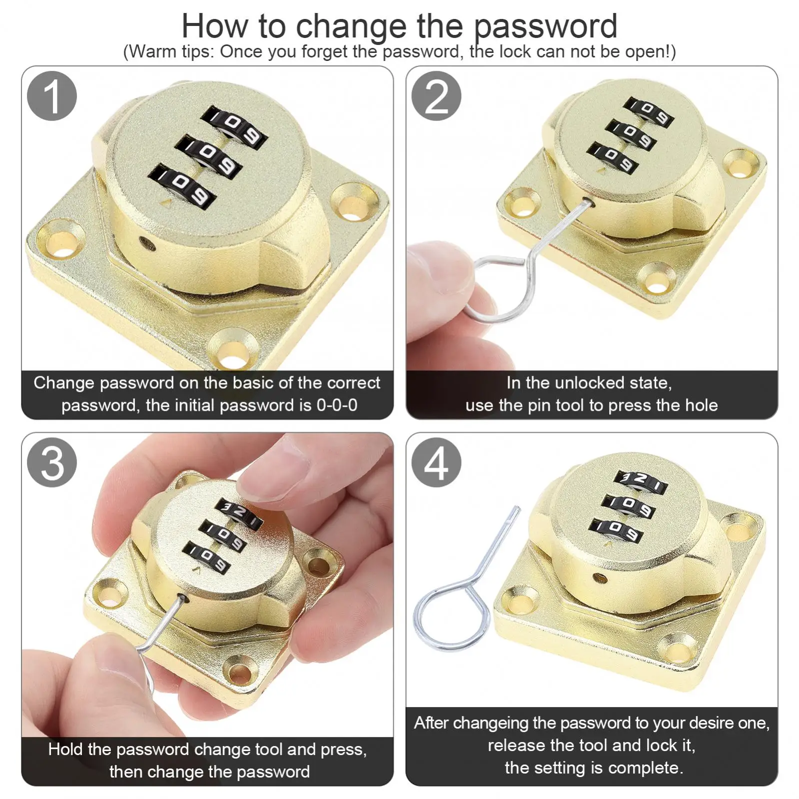 Gold Zinc Alloy Hasp Locks Slide Latch Lock Keyless Combination Lock for Kitchen Drawers Cabinets Cupboard with Password Code
