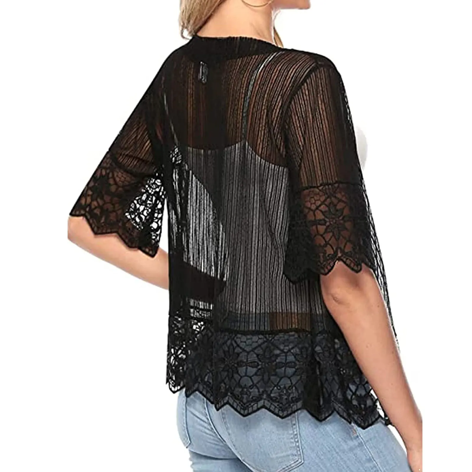 

Yoisdtxc Womens Lace Bolero Shrugs for Dresses Open Front Short Sleeve Floral Sheer Cropped Cardigan Top Summer Beach Cover Up