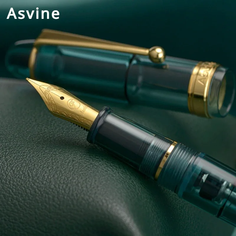 Asvine-V126ストーングリーン透明万年筆、アクリル、高級、エレガント