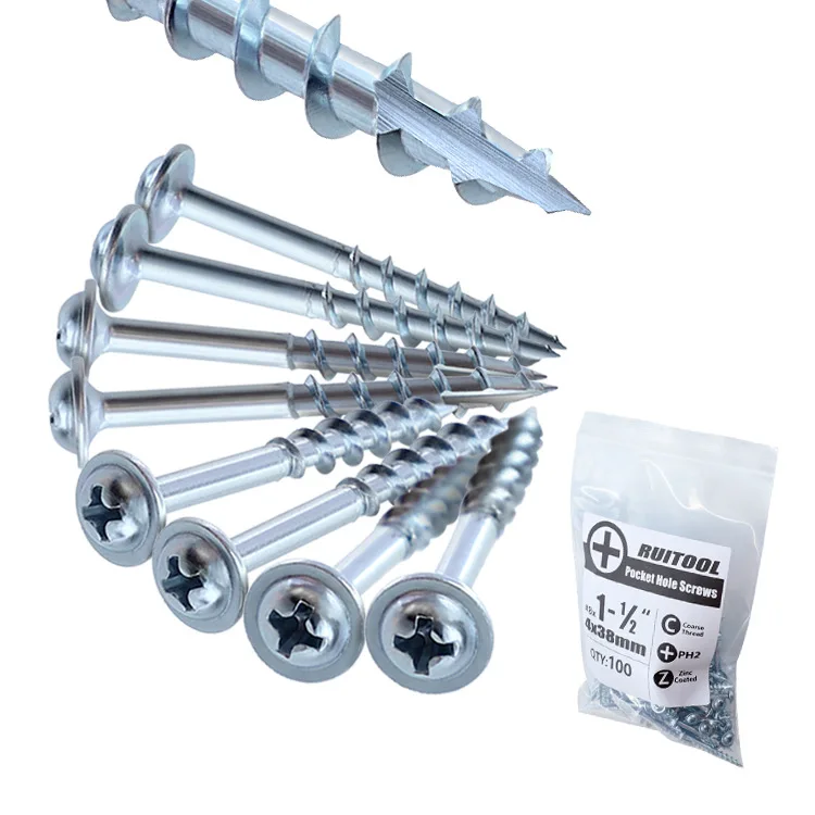 

1pcs Woodworking Screws Pocket Hole Screws Zinc Coated Coarse 25-63mm Self Tapping Screw For Pocket Hole Jig System