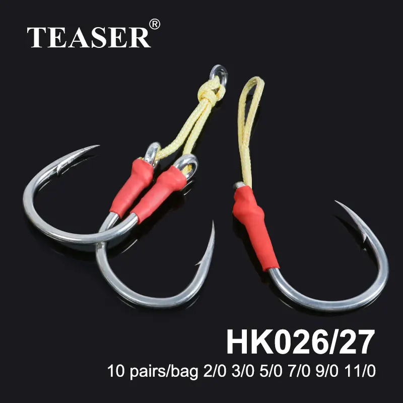 

TEASER 10pcs Barbed Double/Single Assist Hook Kevlar Line Sea Fishing Accessories Jig Lure Hook Corrosion Seawater Resistance