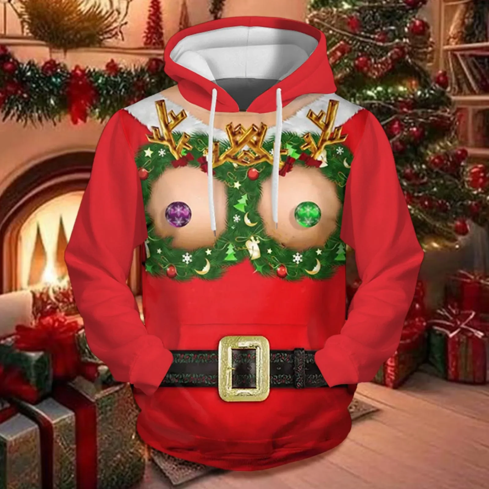 thumbnail image 1 of Sudaderas con capucha divertidas de Navidad para hombres y mujeres, sudaderas de estilo Hip Hop para parejas, Tops casuales de gran tamaño con cuello redondo, moda Harajuku, otoño, 1 of 5