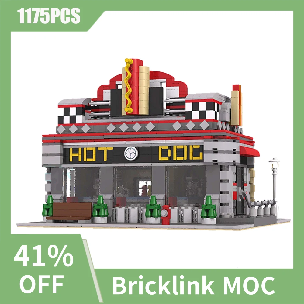 

1175PCS City Hot Selling Street View Moc Modular Hot Dog Restaurant ArchitectureDIY Creative Children's Toys Birthday Gift Block