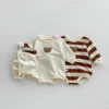 FLM Baby Romper Long Sleeved Bear Pattern + Hat Stripe Toddler Boy  Jumpsuit Baby Clothes 0-24M 6