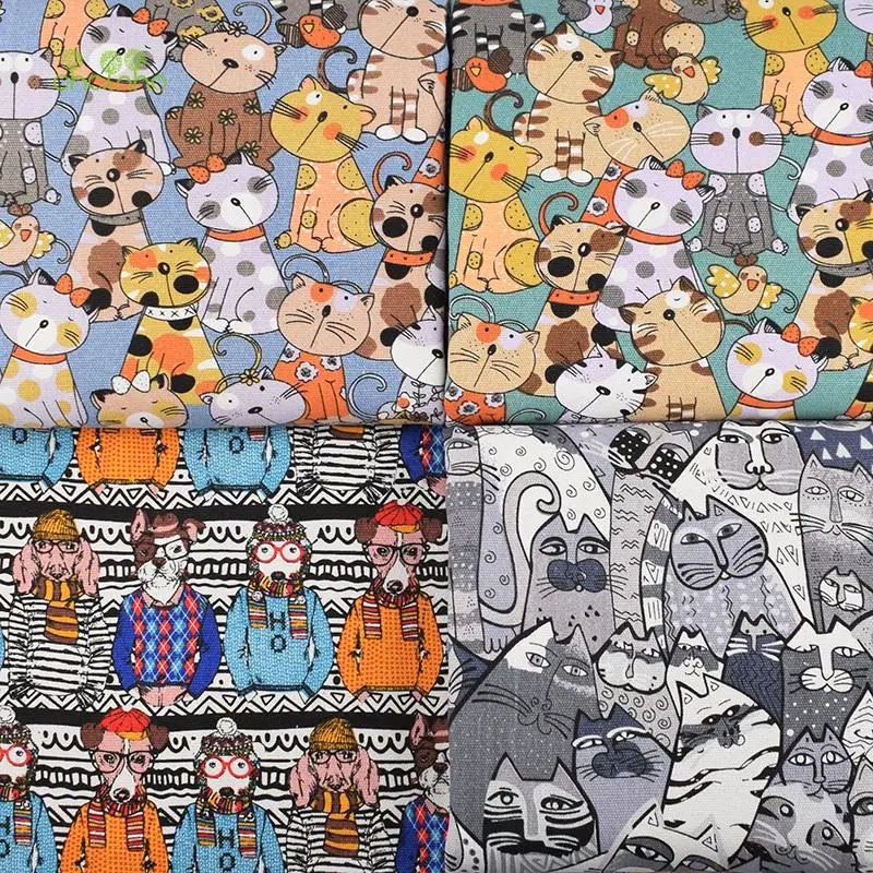 Chainho,Cotton Canvas Fabric,Handmade Sewing & Quilting Cloth,Cartoon Series,Sofa,Curtain,Bag,Cushion Material,3 Size,CF23
