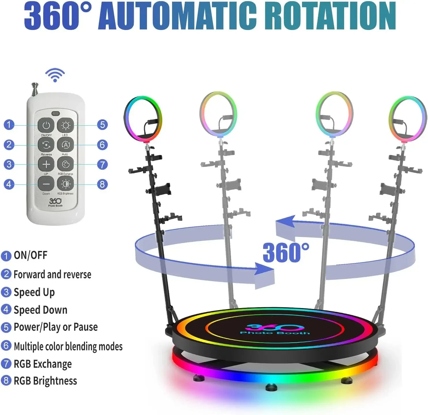 360 Photo Booth Machine for Parties Extra Battery Customization Software APP Remote Automatic 360 Spin Camera Booth