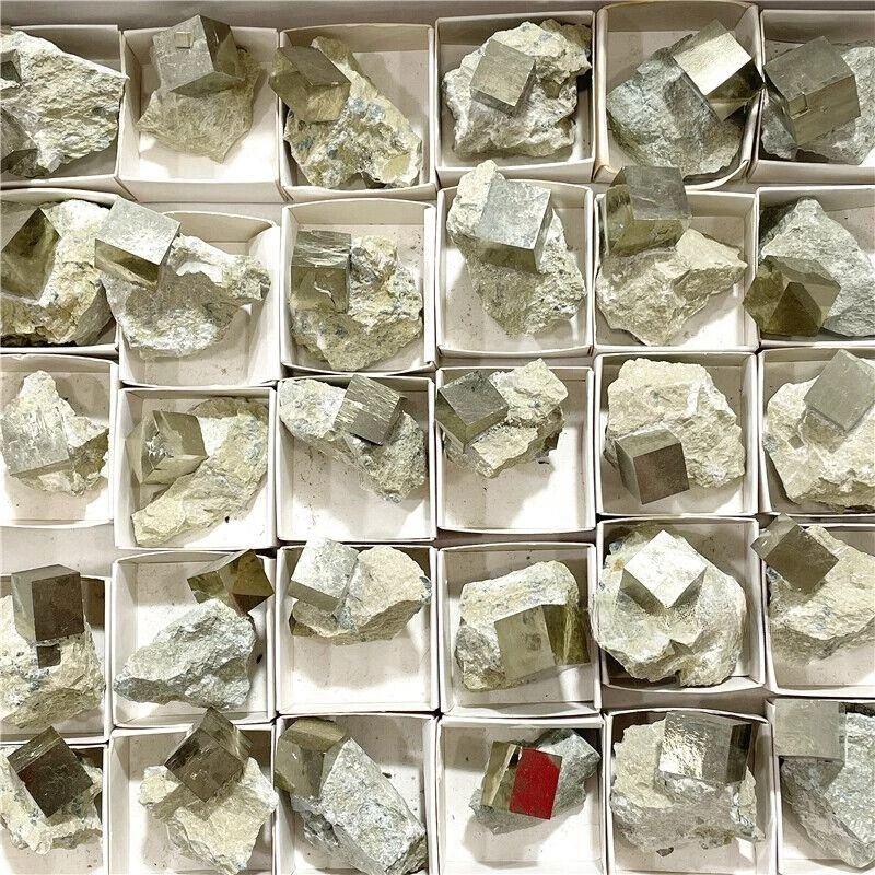 

Natural Spanish Cuboid Cube Pyrite Mineral Specimen Quartz Crystal Stone Random