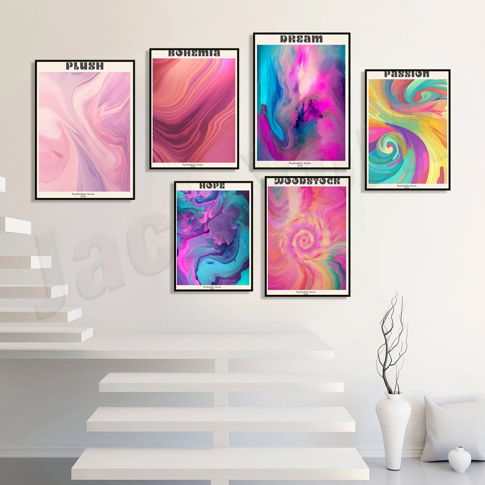 

70s Psychedelic Halo Poster - Pink, Teal, Magenta, Iridescent, Gradient Retro Aesthetics Bohemian Decor, Hippie Vibes, Retro