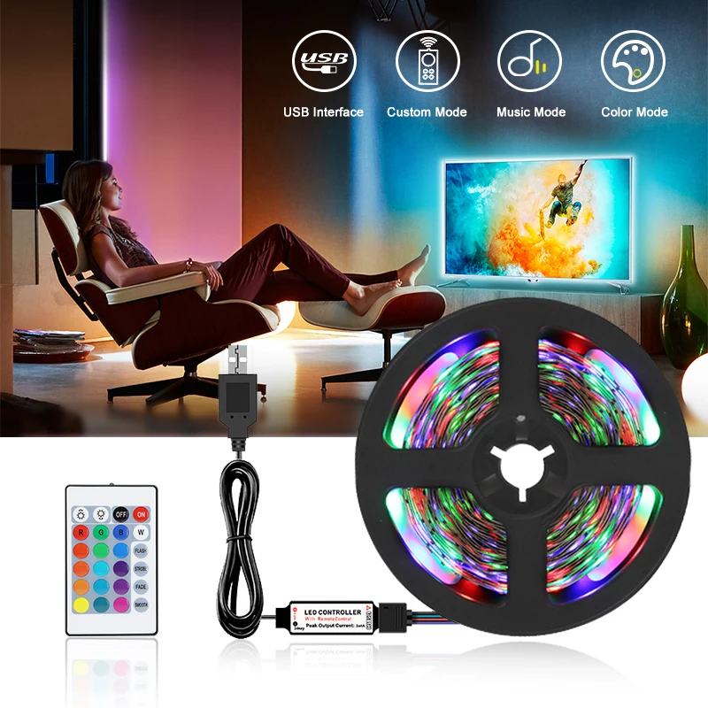 

USB 5 в 1-5 м фотолампа RGB 2835 SMD Регулируемая Гибкая фотолампа домашняя ТВ фотолампа Диодная Подсветка