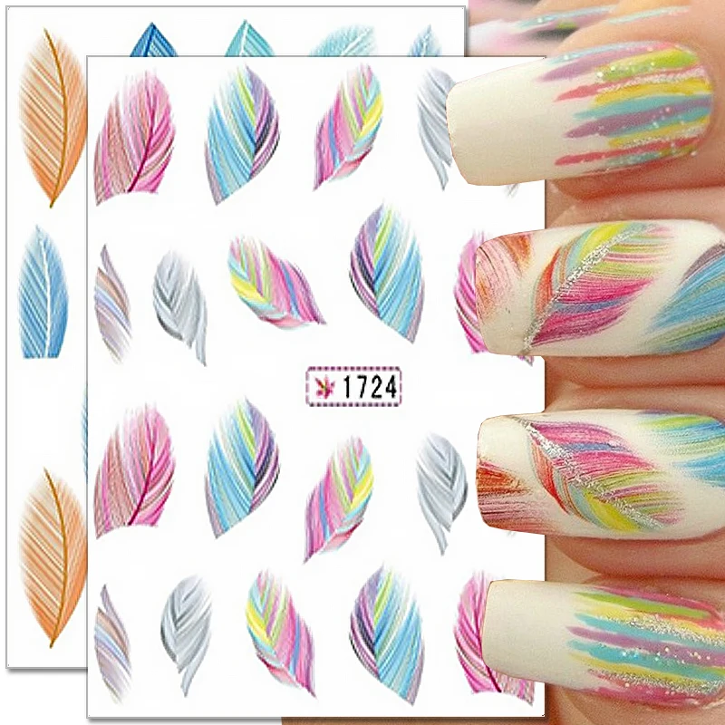 

3D color Feather Nail Stickers Dream Feather Design Nail Decals DIY Water Transfer Foils Sliders Decorations for Manicure