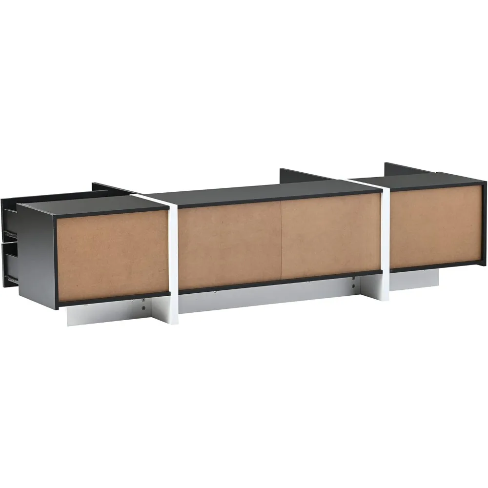 TV Stand for TVs Up to 80" Modern Entertainment Center with High Gloss UV Surface White & Black Wood Television Media Console 6