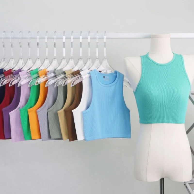 Summer Tops Vest Sleeveless Halter Vest High Elasticity Fitness Waist Thin Dew Navel Quick Dry Sports Wear Short Tank Tops bodybuilding tank tops running vests sports tank tops sports vests tank tops