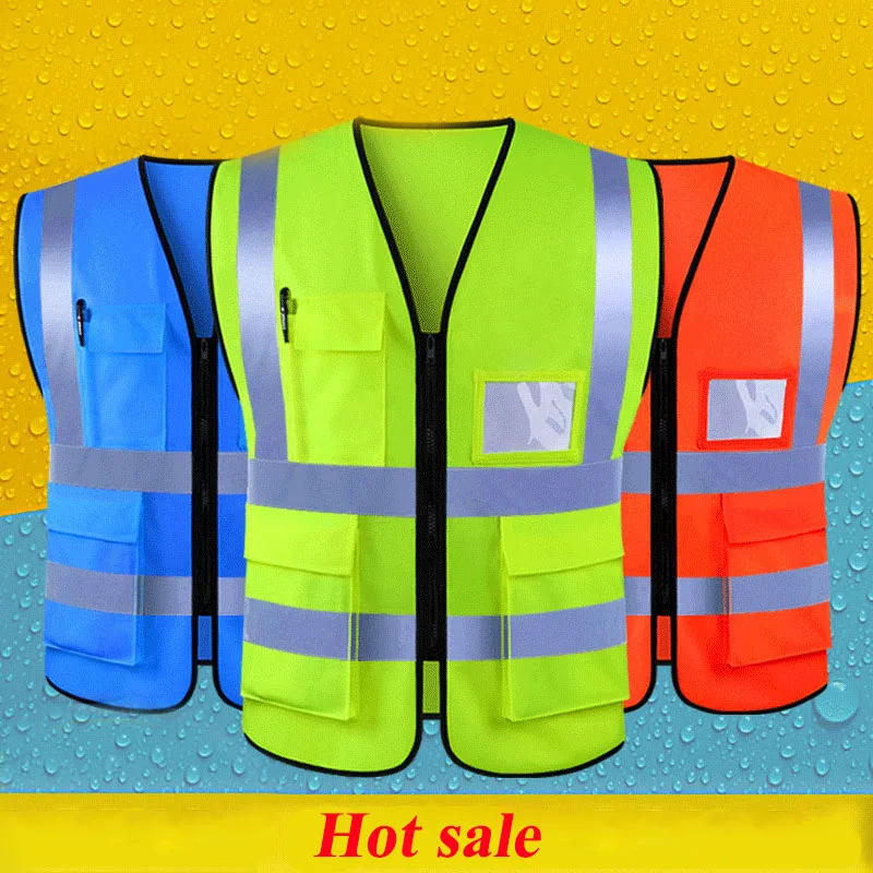 Motorcycle Bicycle Safe Clothing High Visibility Reflective Vest Safety Cloth Warning Waistcoat Fluorescent Workwear With Pocket