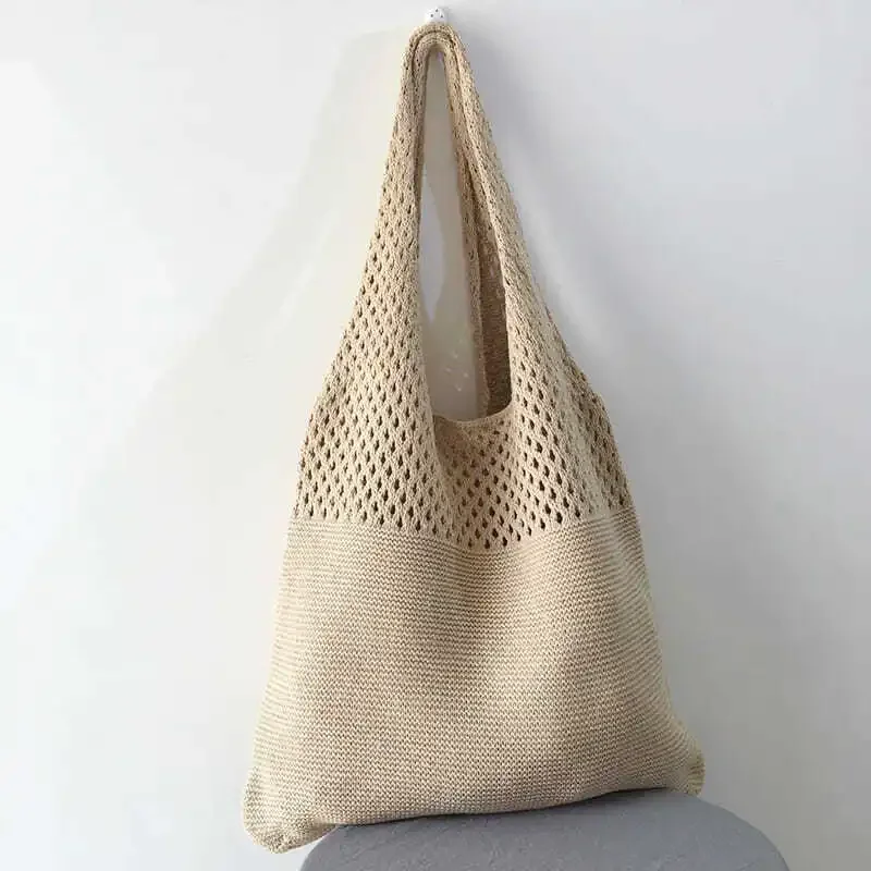 Designer Knitted Handbags Female Large Capacity Totes Women's Pack Summer Beach Bag Big Purses Casual Hollow Woven Shoulder Bags - 6