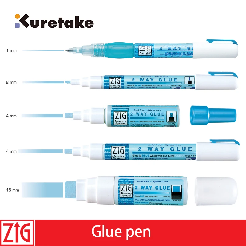 일본 ZIG Kuretake 메모리 시스템, 양방향 환경 보호 컬러 글루 펜, 일본 DIY 글루, 1mm, 2mm, 4mm, 15mm, 1 개