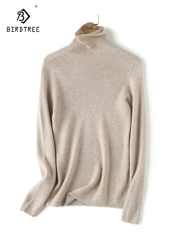 

Birdtree 92.3% Wool 5.9% Nylon Glutinous Fit Bottom Sweater Solid Temperament Commuter Pile Collar Knitted Pullover T38933QC