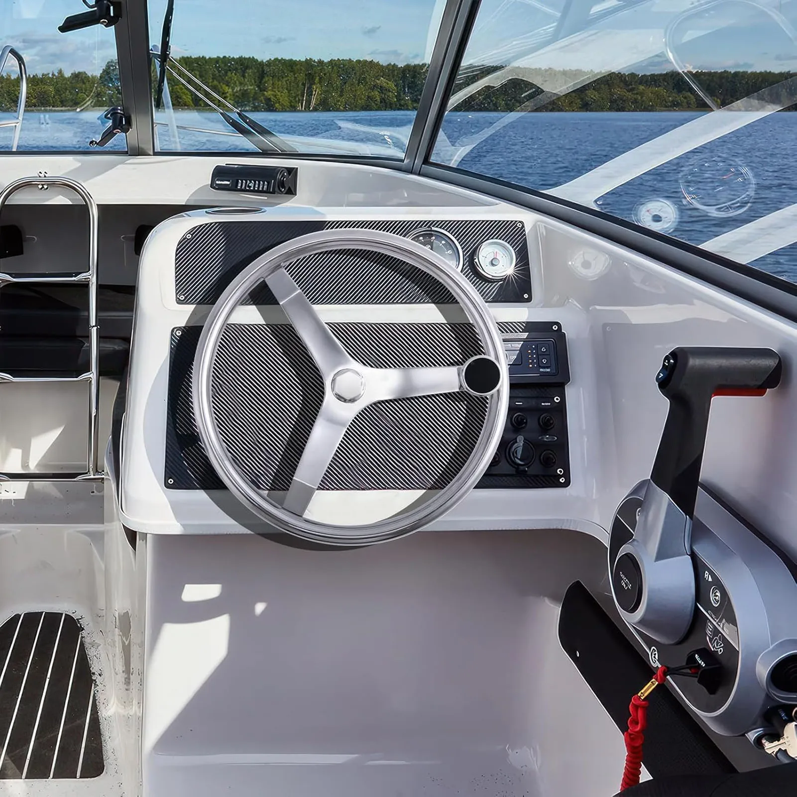 Marine Steering Wheel Replacement 13-1/2 Inch Stainless Steel Boat Steering Wheel  3 Spoke for 3/4 Inch Tapered Shaft