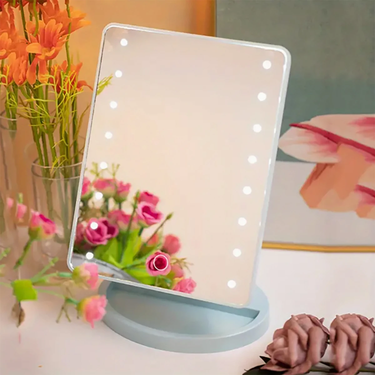 1PC Touchscreen Makeup Mirror-Adjustable Desk Vanity Mirror with LED Lights for Perfect Makeup Application