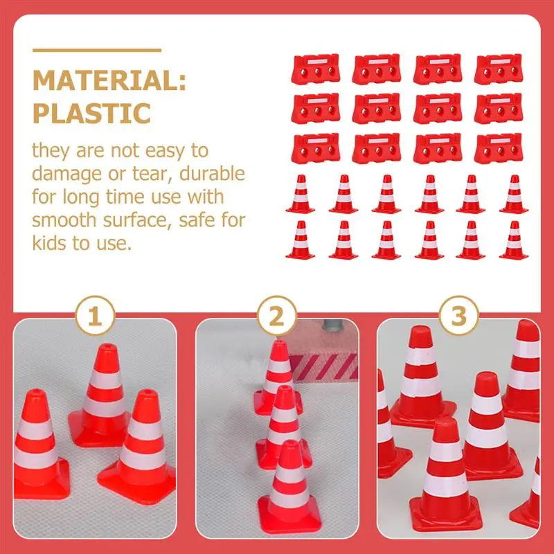 24Pcs Kids Traffic Roadblock Road Parking Cone Traffic Road Signs Playset Roadblocks Toys Plastic Warning Signs
