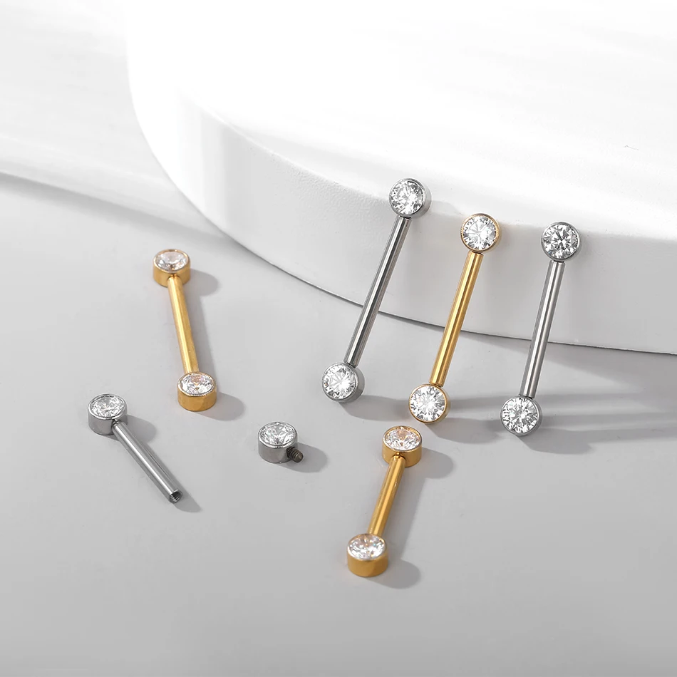 Titanium Internally Threaded Nipple Barbell with CZ Accents - Women's Body Jewelry