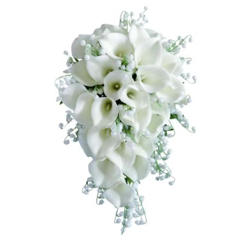 Bridal Bouquet wedding bouquets Whitney White Wedding Collection Calla Lily Lilies of the Valley Cascading Waterfall Style