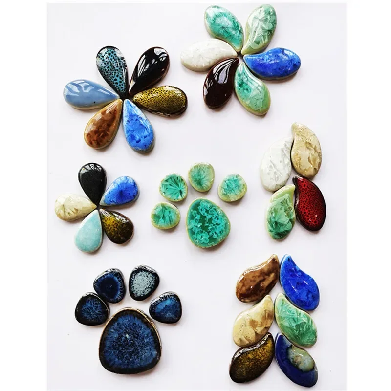 DIY Mosaic Supplies Glass Mosaic Tiles 100g/3.5oz Porcelain 5mm/0.2in Thickness Polygon/Ovoid/Round/Square Ceramic