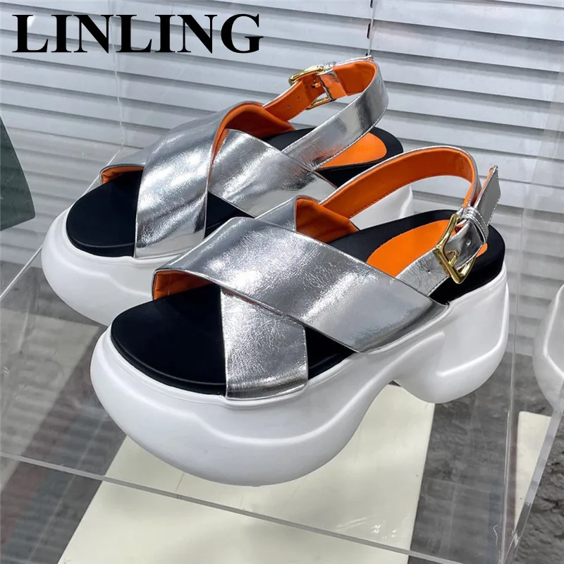

Summer Platform Gladiator Sandals Women Leather Thick Sole Open Toe Womens Beach Sandals 2023 Buckle Strap Ladies Casual Shoes
