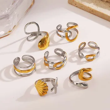 Anelli aperti geometrici di colore oro argento in acciaio inossidabile per le donne Regali di gioielli con anelli di personalità regolabili irregolari di moda