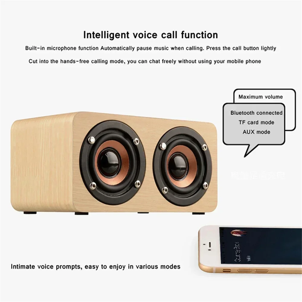 Bluetooth Speaker 3.5mm Aux Mode Portable Bluetooth Speakers 10W Wooden Speaker Dual Horn Sound Box For Smartphones Wireless Subwoofer TF Card