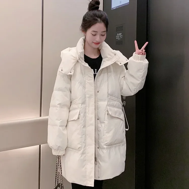 Fashion Preppy Style Solid Color Long Sleeve Hooded Collar Women's down Jacket 2023 Winter Korean Commute Slimming down Jacket
