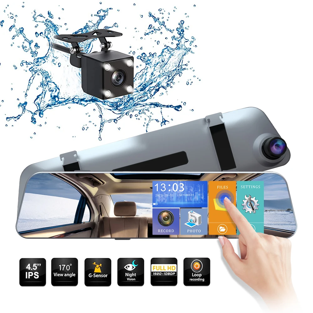 Car Dvr Mirror Video Recorder 1080p Touch Screen Dashcam Dual Lens