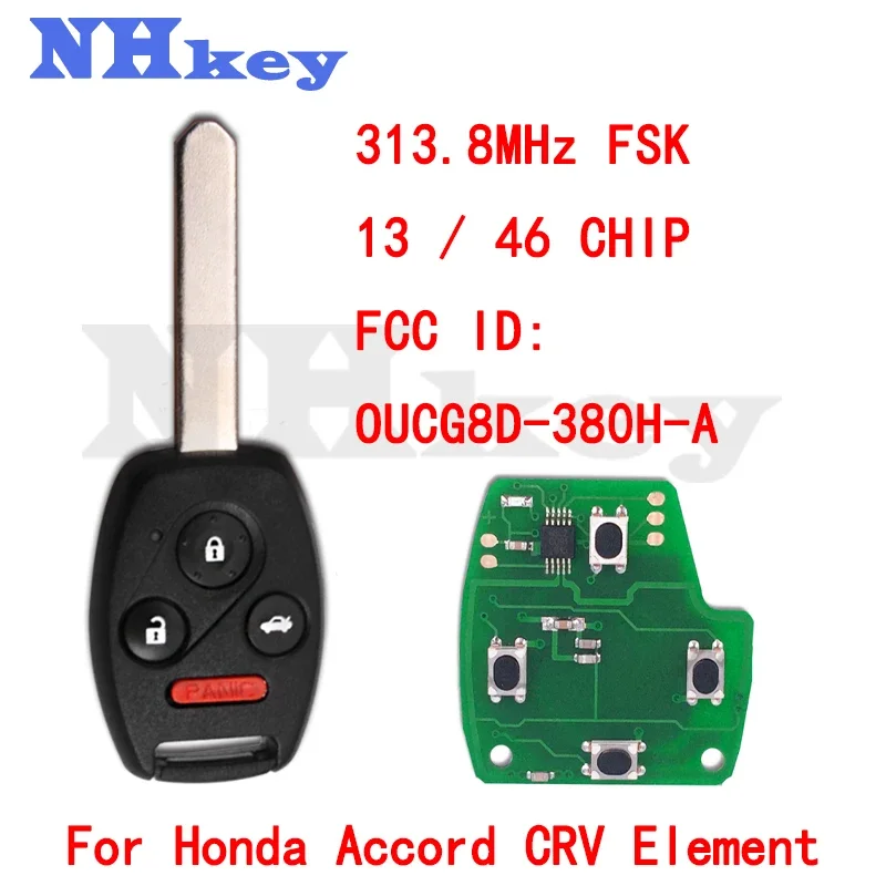 

Пульт-ключ дистанционного управления для Honda ACCORD CRV, 313,8 МГц, 2003 2004, 2005 2006, 46 чипов, 3 + 1, 4 кнопки