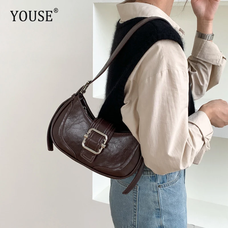 

Vintage Handbags For Women Half-moon Leather Hasp Shoulder Crossbody Bag Luxury Designer Ladies Underarm Bags Hobo 2023 Fashion