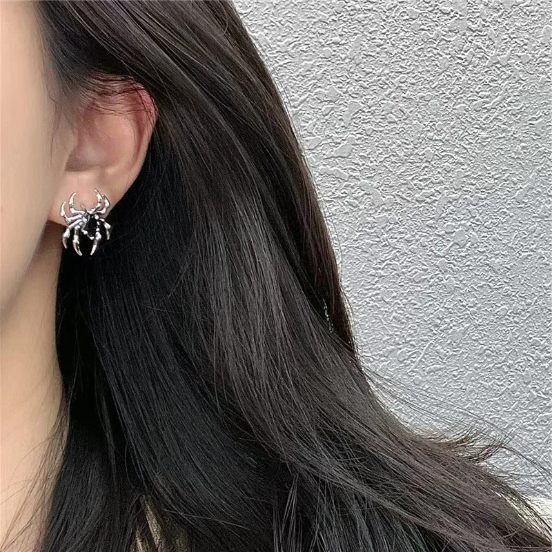 Spider Earrings Halloween Gothic Retro Old Spider Zircon Earrings Women Fashion Design Black Zircon Earring Party Jewelry Gifts