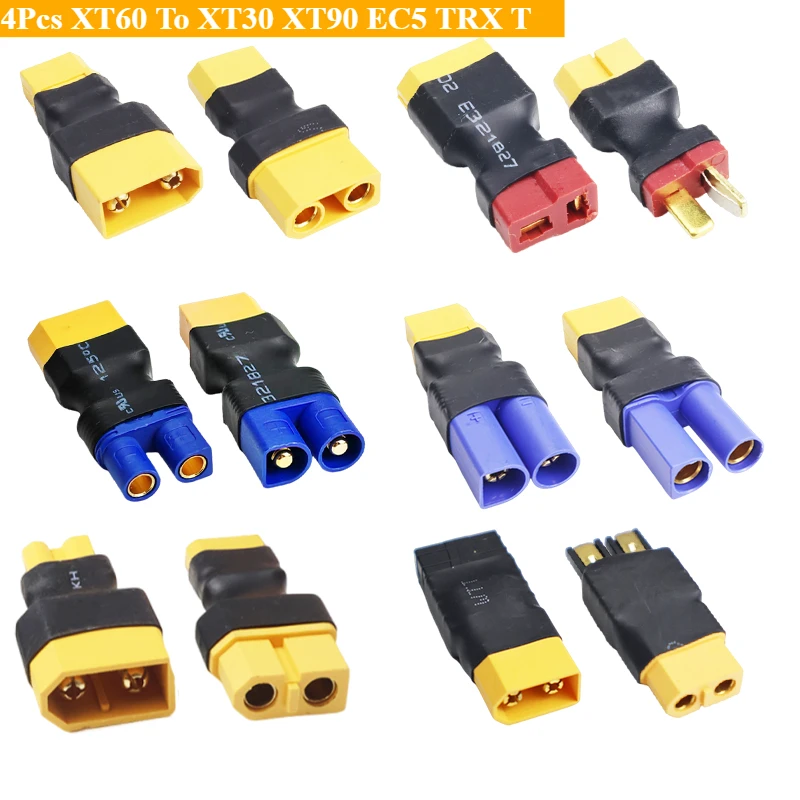 Sabdf7b6c49fb4e5ba08e0c18a14eb8e5f.jpg 4Pcs Adapter XT60 To XT30 XT90 EC5 TRX T Female To Male Plug Deans Connectors Plug RC Helicopter Quadcopter Lipo Battery Control