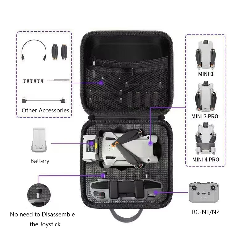 DJI 미니 4 프로 RC-N2/RC2 케이스, DJI 미니 4 프로/미니 3 프로 드론 액세서리 휴대용 여행 가방
