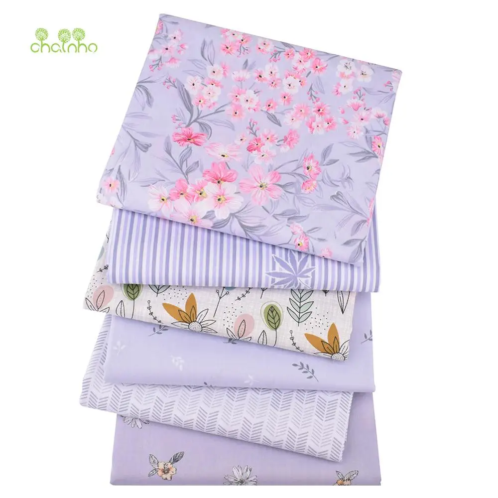 Chainho,Printed Twill Cotton Fabric,Patchwork Cloth,DIY Sewing & Quilting Material,Gray Floral Series,6 Designs,2 Sizes,CC061