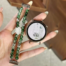 Retro Green Lotus Pattern Beaded Elastic Watch Band Bracelet for Galaxy Watch 5 40 44 (Green)