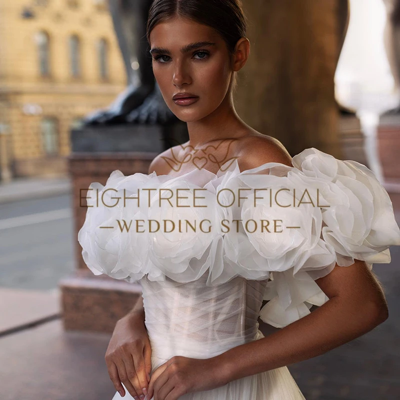 Eightree White A-Line Wedding Dresses Women Off The Shoulder Flower Bridal Dress Princess Wedding Ball Prom Gowns Custom Size 2